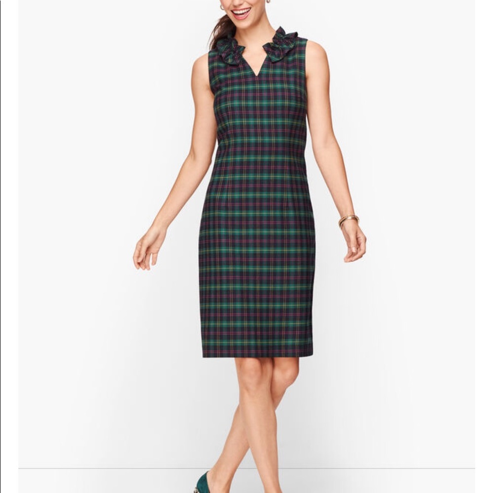 NWT- SPLIT NECK TALBOTS GREEN AND NAVY BLUE TARTAN SHIFT DRESS SIZE 16W